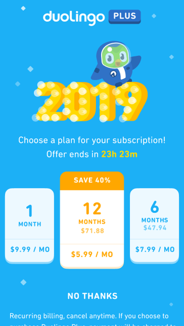 Version A: three packages with a 24-hour offer window, and a yearly plan at $5.99 a month