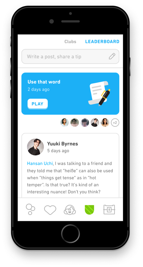 A Use That Word challenge card in the Clubs feed